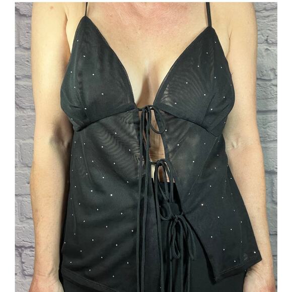 NWT Steve Madden Glam/Rave/GNO Sexy Semi Sheer Mesh Lace Front Blouse - Picture 1 of 7